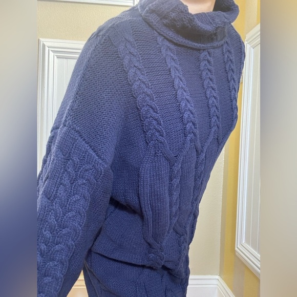 Anthropologie Cozy Blue Cable Knit Sweater Dress - Picture 8 of 9